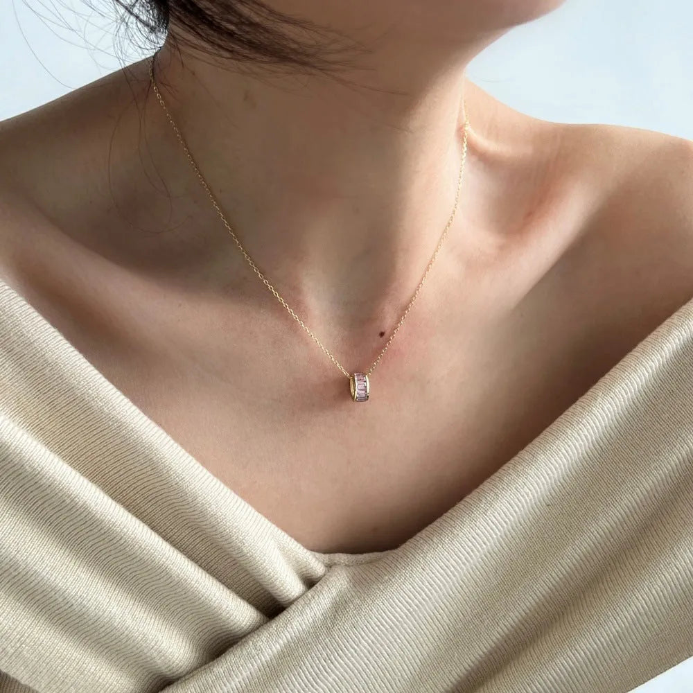 925 silver rectangular zircon necklace with electroplated finish, women's pendant on chain