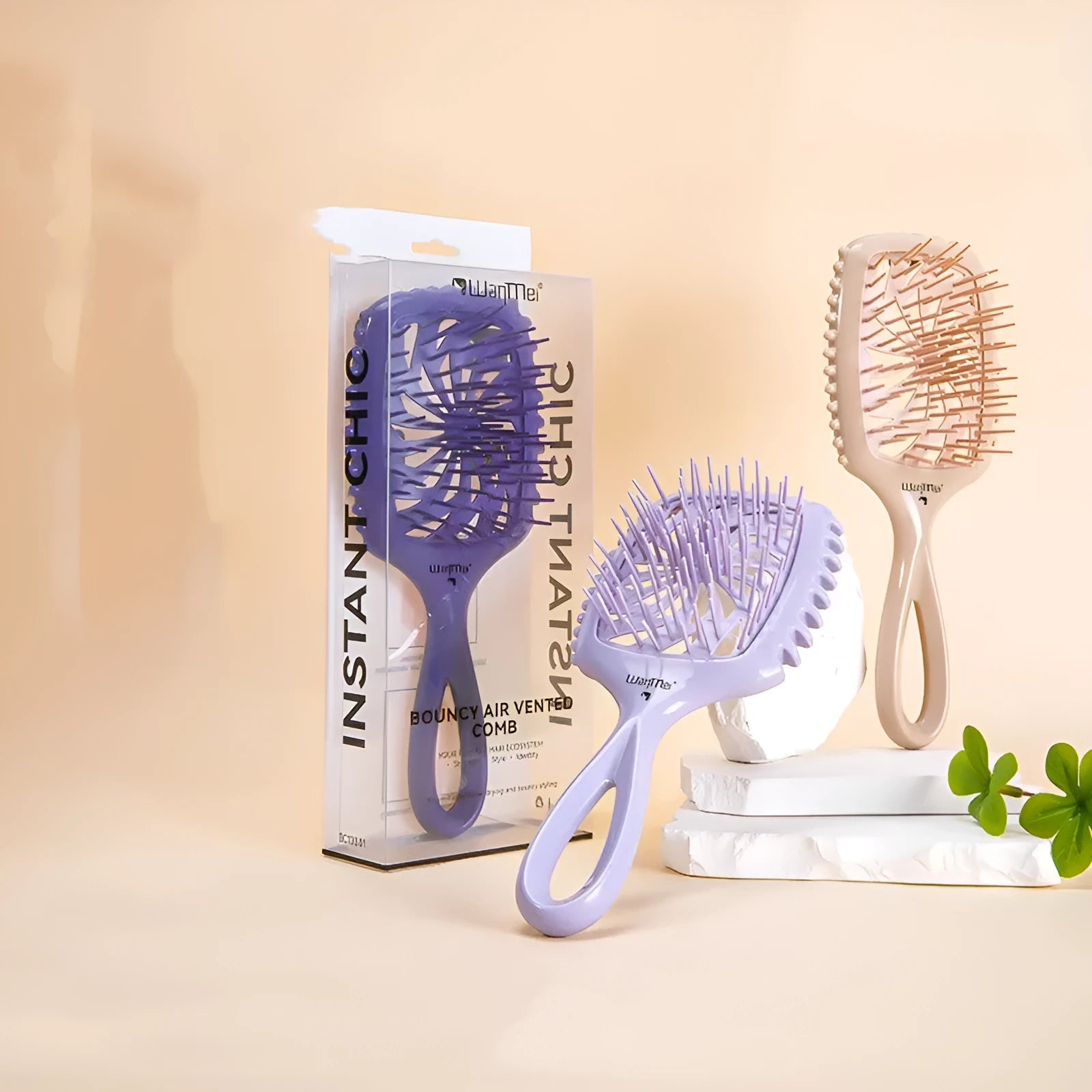 Whirlwind hollow hairdressing comb in dark purple made from ABS and TPEE materials over 20cm long
