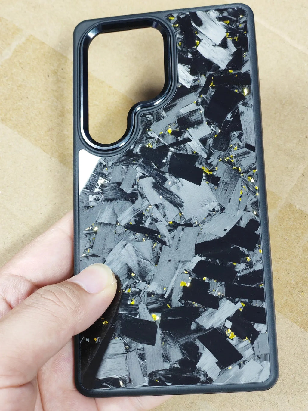 Carbon fibre large grain phone case for Samsung with shockproof protection in black