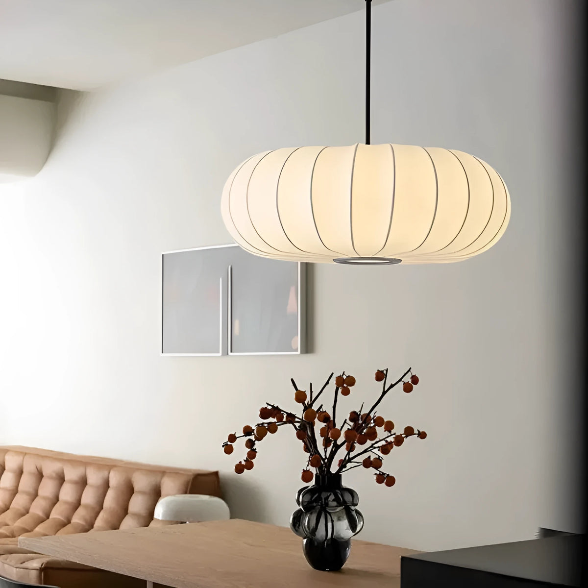 Silk pumpkin chandelier retro bedside lamp in 30cm, 40cm, or 50cm with warm light or tri-colour dimming