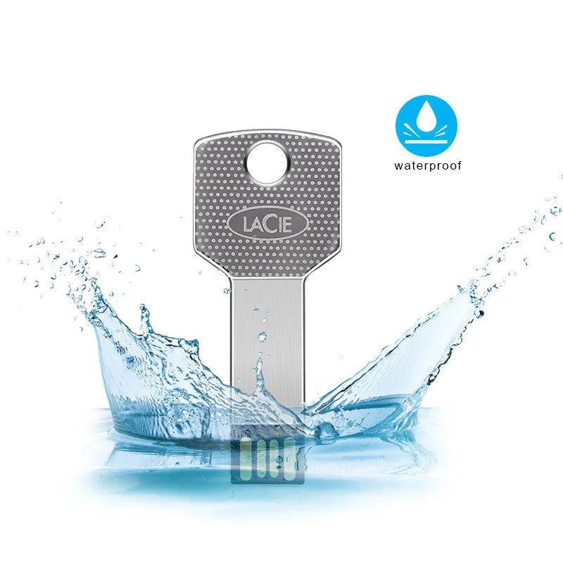 White ultra-thin waterproof metal conjoined key USB drive on a keyring