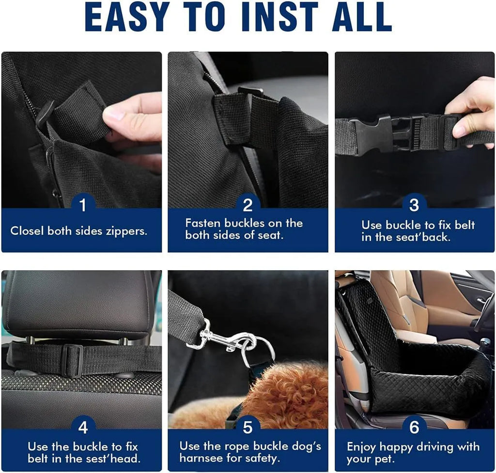 Black breathable pet car hanging bag with waterproof seat cushion for dogs
