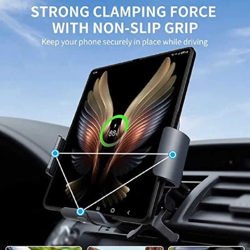 S11 twin coil car wireless charger for folding screen phones, Type-C, Qi 1.2.4, Black or Technology Grey