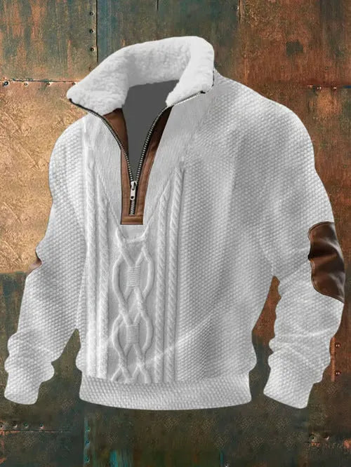 Men's hooded sweatshirt with detachable fur collar and digital print in a loose pullover fit