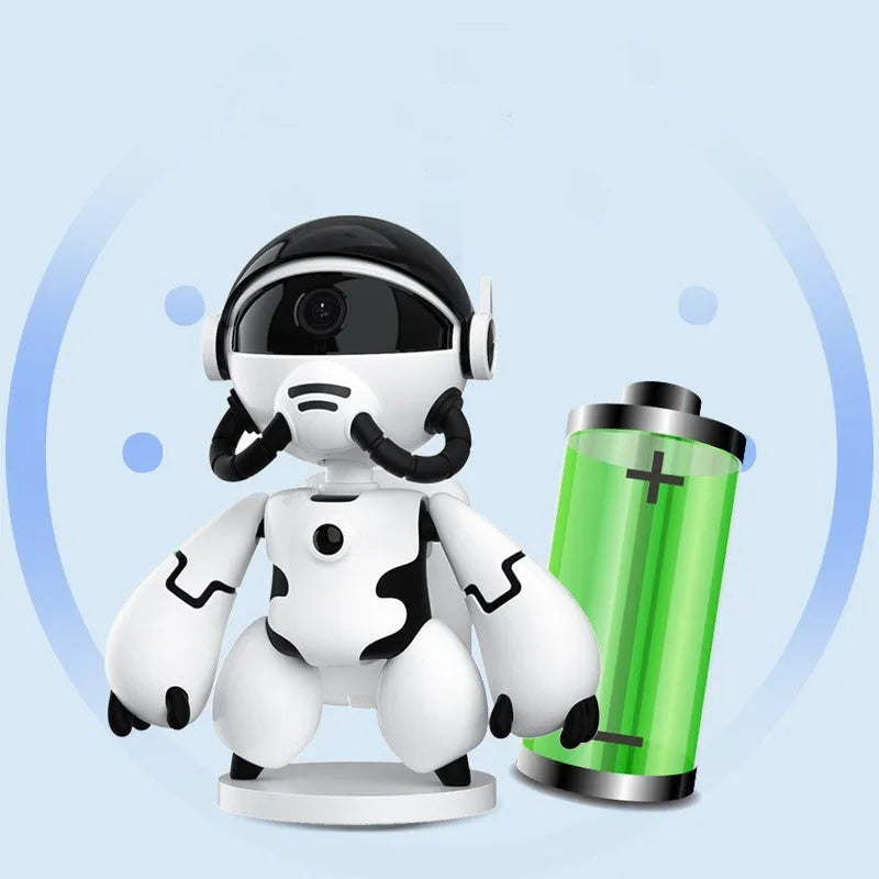 Space Robot indoor security camera in white or black with detachable base, 170mm height