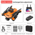 Black quadcopter drone with 8K electric modulation lens and transparent propeller guards against white background
