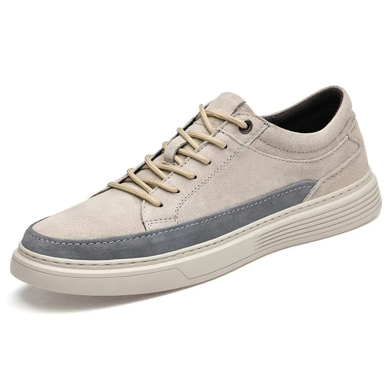 Men's casual leather skate shoes in gray and sand colour options with rubber sole