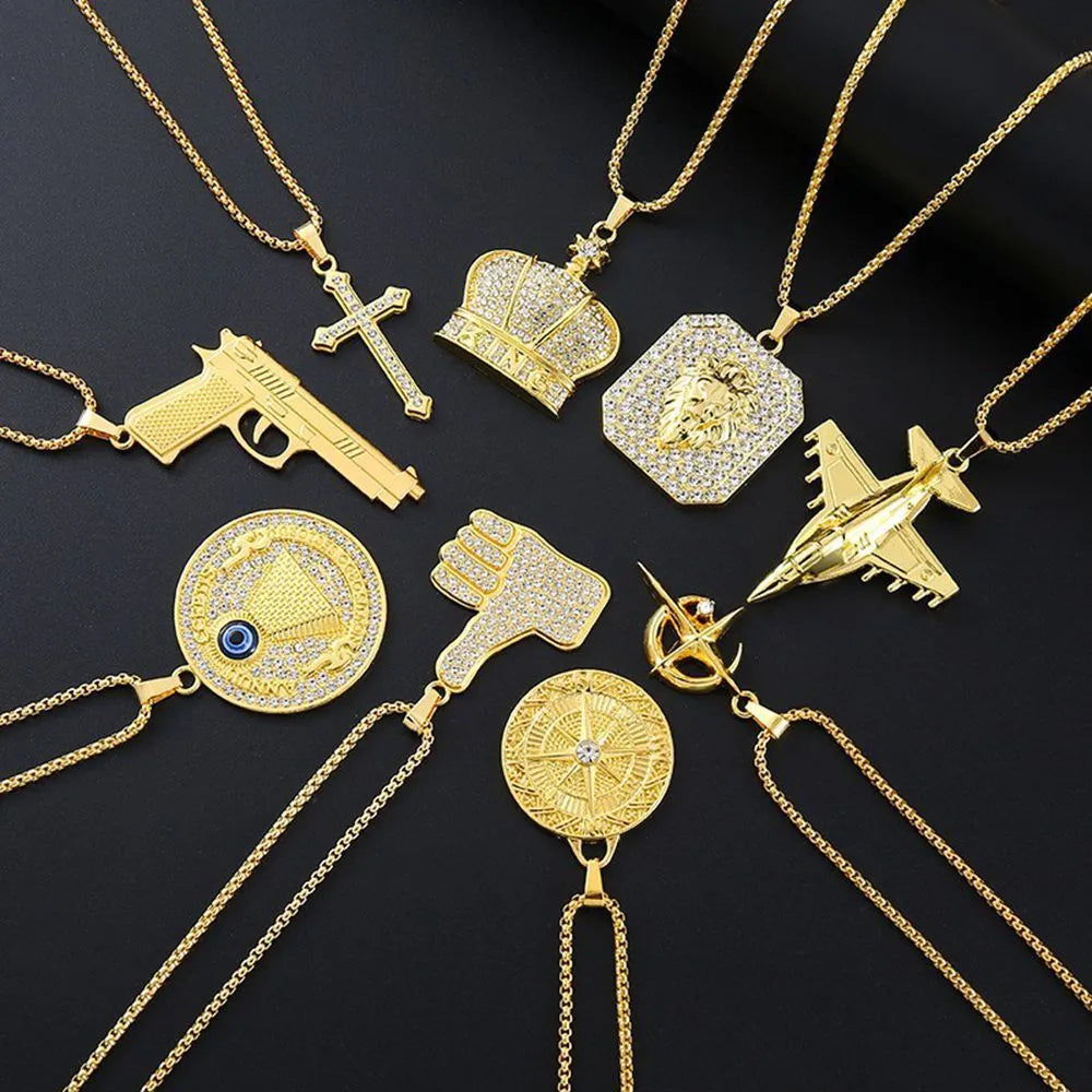 Geometric alloy women's necklace with cubic zirconia stones in 0349 gold colour