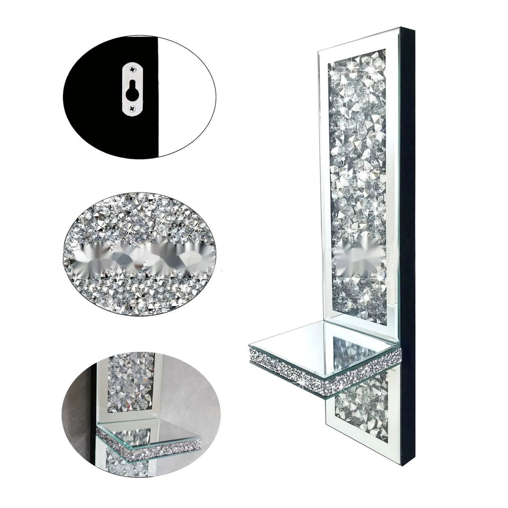 Silver mirror glass candle holder pair for wall hanging in living room, modern minimalist design