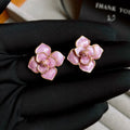 Purple oil-spot glaze flower stud earrings with gold plated silver needle on copper