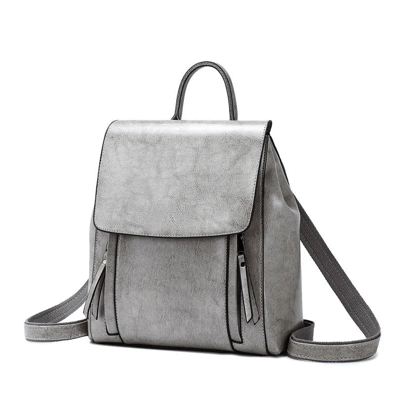 Genuine leather women's backpack in square vertical design with stitching detail