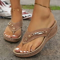 Women's retro flip-flop sandals with herringbone scaffold in light brown