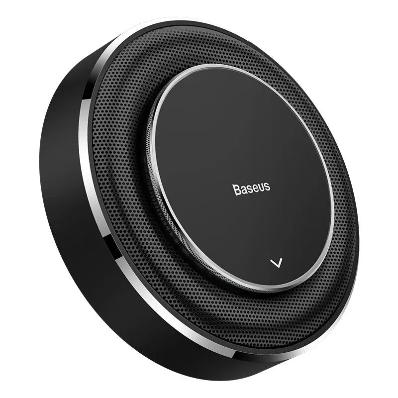 Round aluminium alloy car fragrance perfume diffuser with seat placement design in black, red, and silver colour options