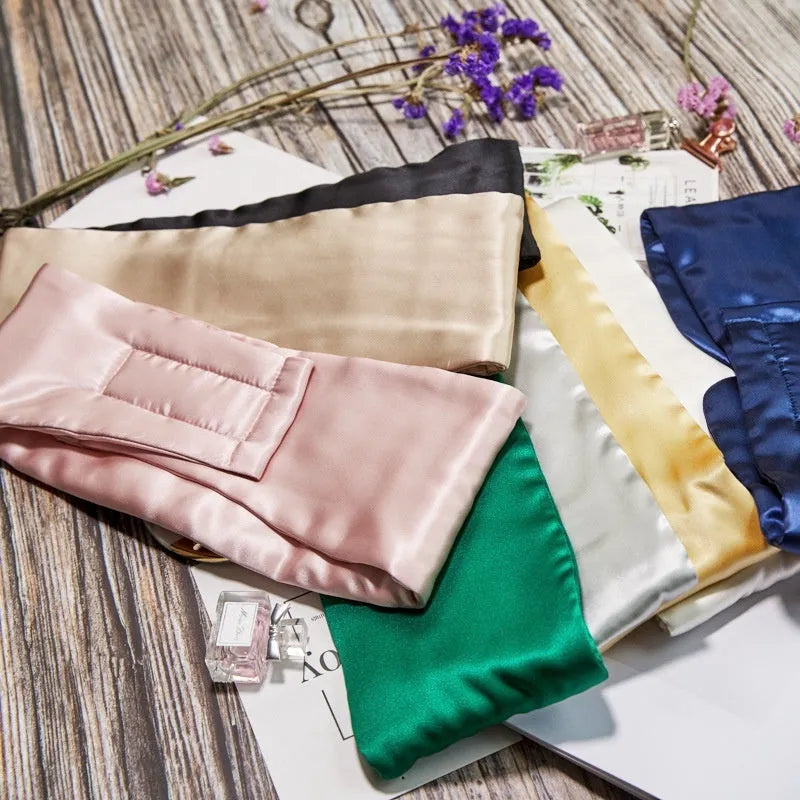 Mulberry silk sleep eye mask in multiple colours with adjustable head straps.