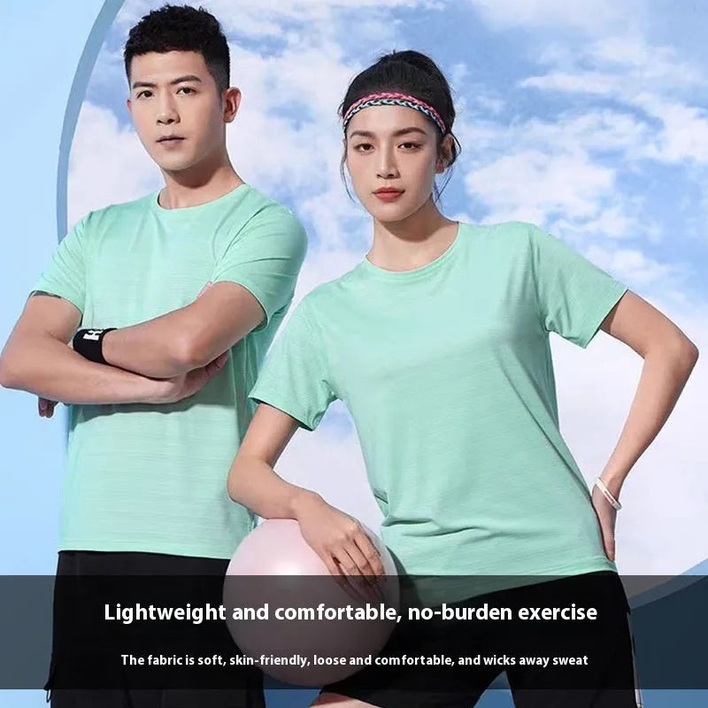 Men's round neck quick-drying T-shirt in crystal silk fabric showing solid colour options