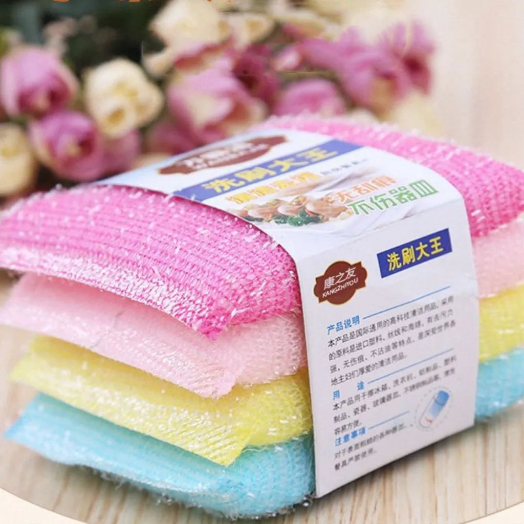 Pinstripe fabric dishwashing sponge mop in macaron mixed colours showing fine stripe scrubbing surface