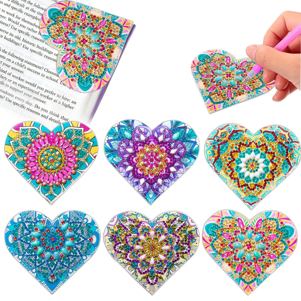 Six leather bookmarks with crystal flower cornerite decorations in modern simplicity style