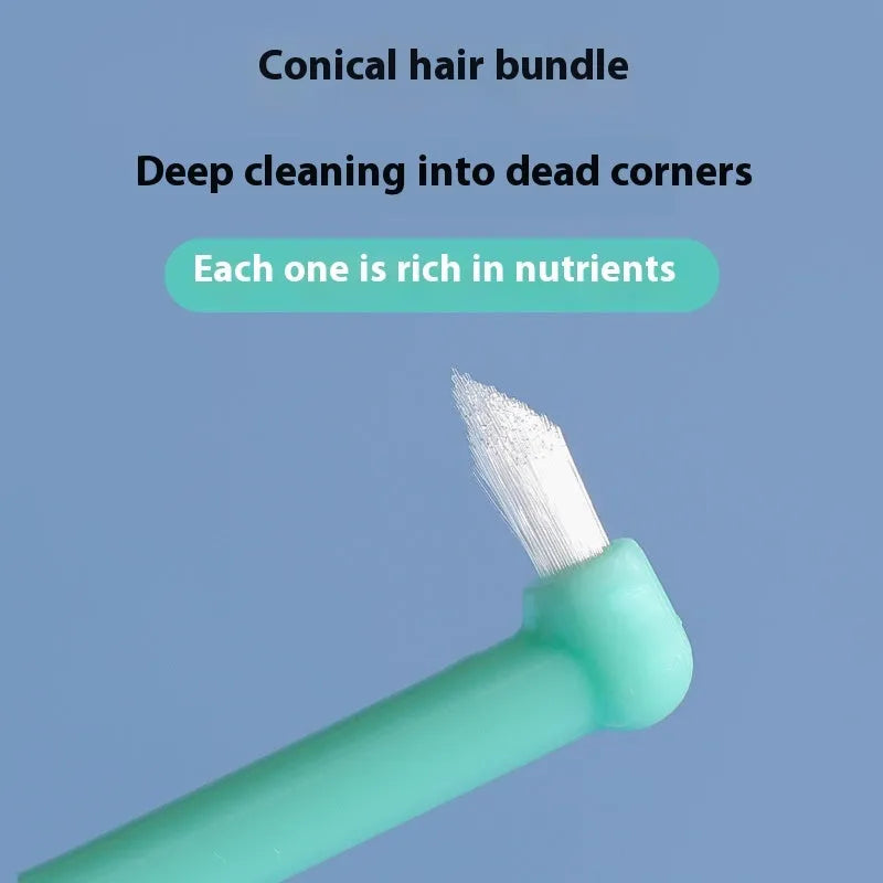 Pet orthodontic toothbrush with soft bristles in multiple colours including red, blue, green, yellow for cleaning dog and cat teeth