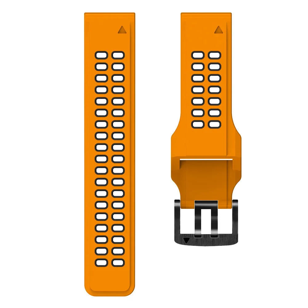 Two-tone silicone watch strap with quick release pins and pin buckle in multiple colour combinations