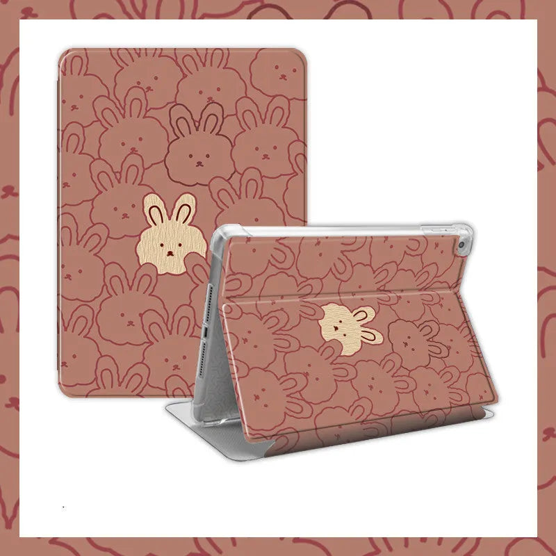 Cartoon rabbit silicone iPad case in book full screen style, compatible with multiple iPad models