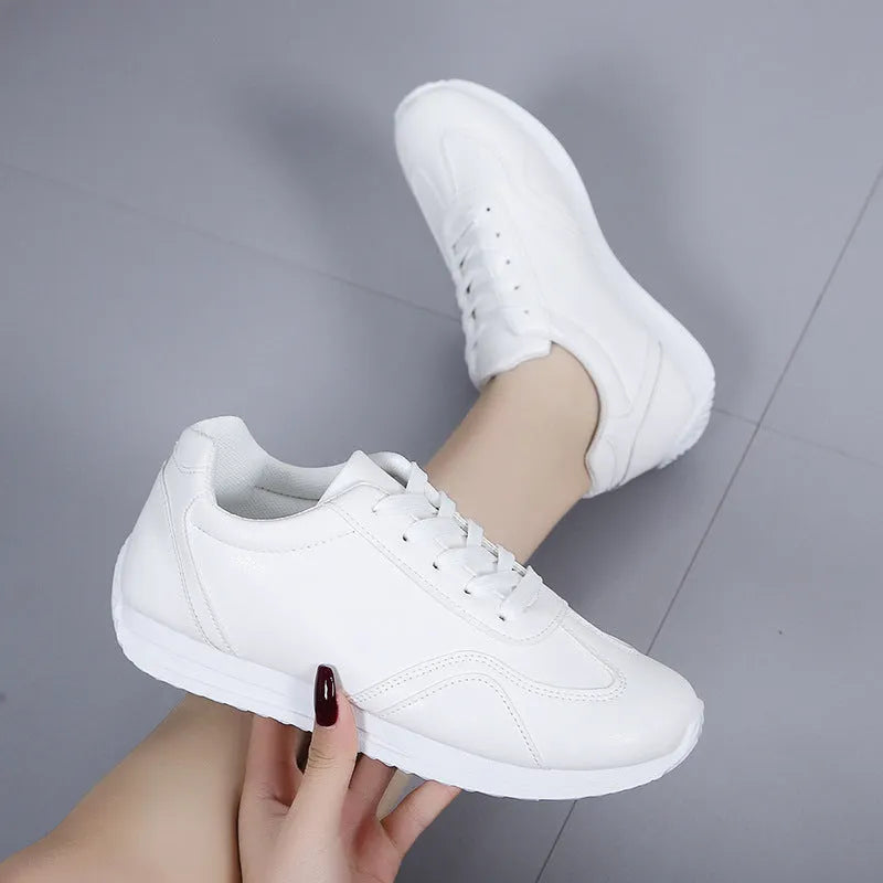 New platform white casual shoes for female students with PU upper and rubber sole