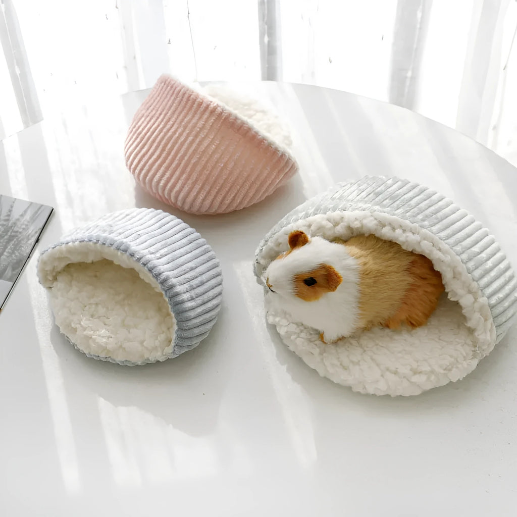 Corduroy cotton velvet hamster nest in small size, available in pink, blue, and green