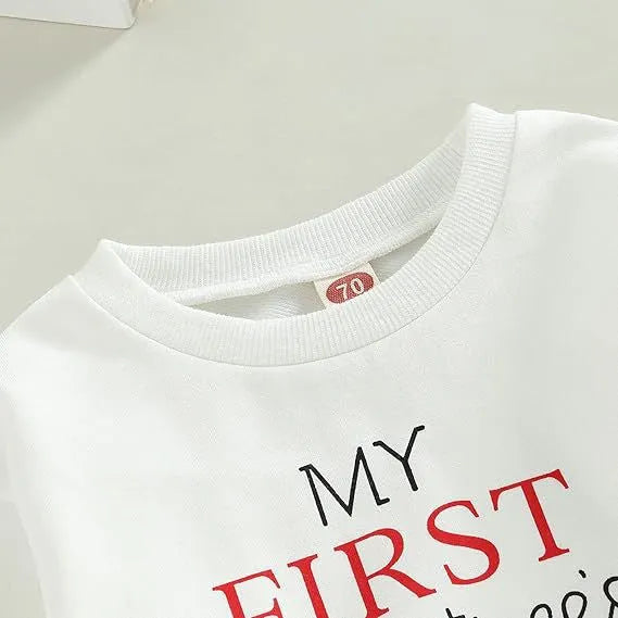 Baby Easter letter print white sweatshirt outfit with cotton lining top and pants