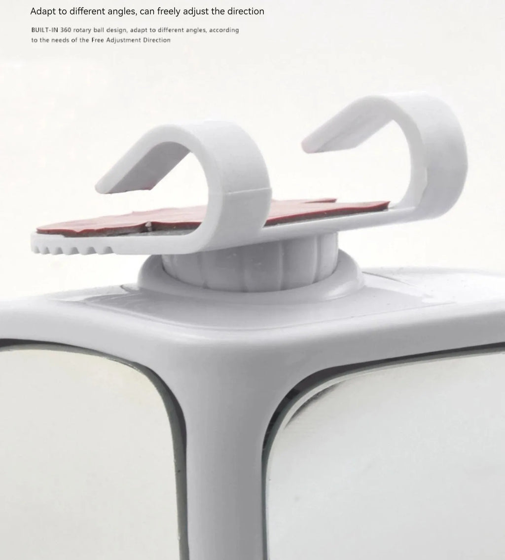 A pair of small, round, adjustable wide-angle car auxiliary mirrors on a black ABS plastic shell.