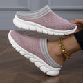 Women's black striped Flyknit slipper shoes with a height-increasing sole on a plain background