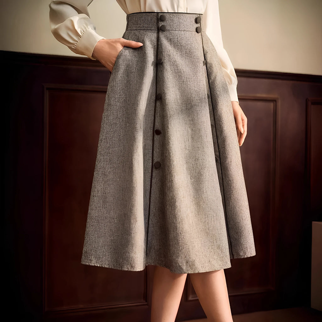 Khaki high-waisted A-line skirt for women with three-dimensional decoration in S to XL