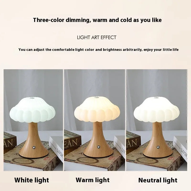 Mushroom-shaped touch control night lamp with USB charging in five colour options