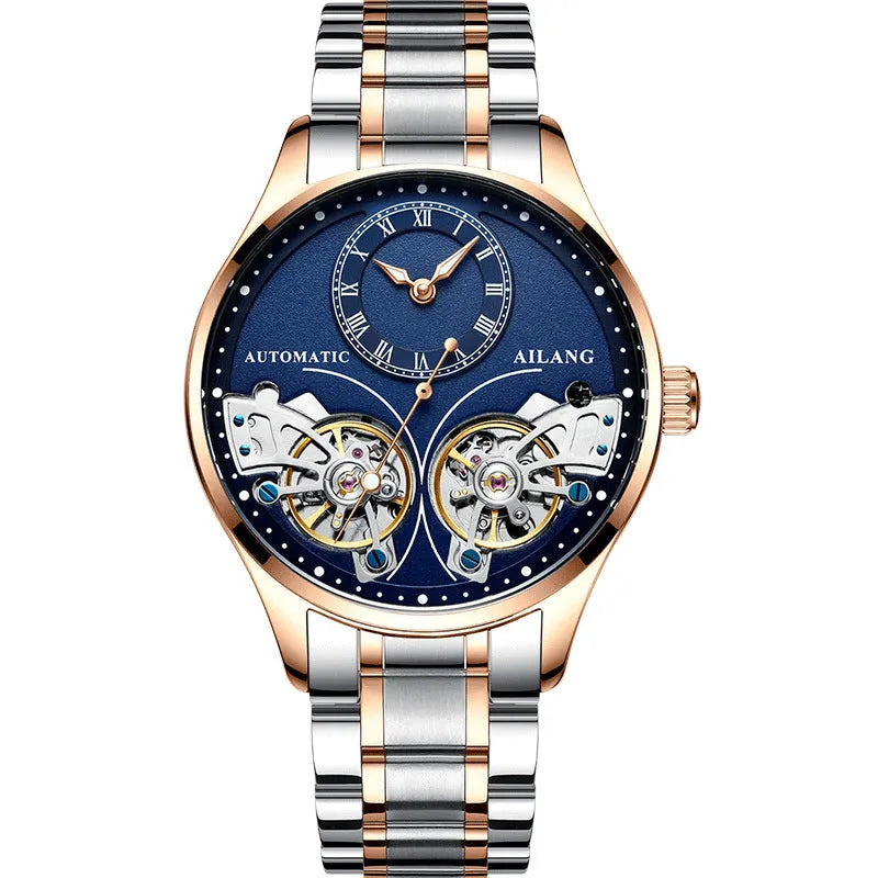 Automatic men's watch with tourbillon and moon phase on a black dial in a titanium case.