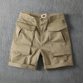 Men's cotton cargo shorts with multiple pockets in khaki colour with straight leg design