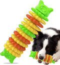 Blue natural rubber caterpillar-shaped dog chew toy on a plain background.