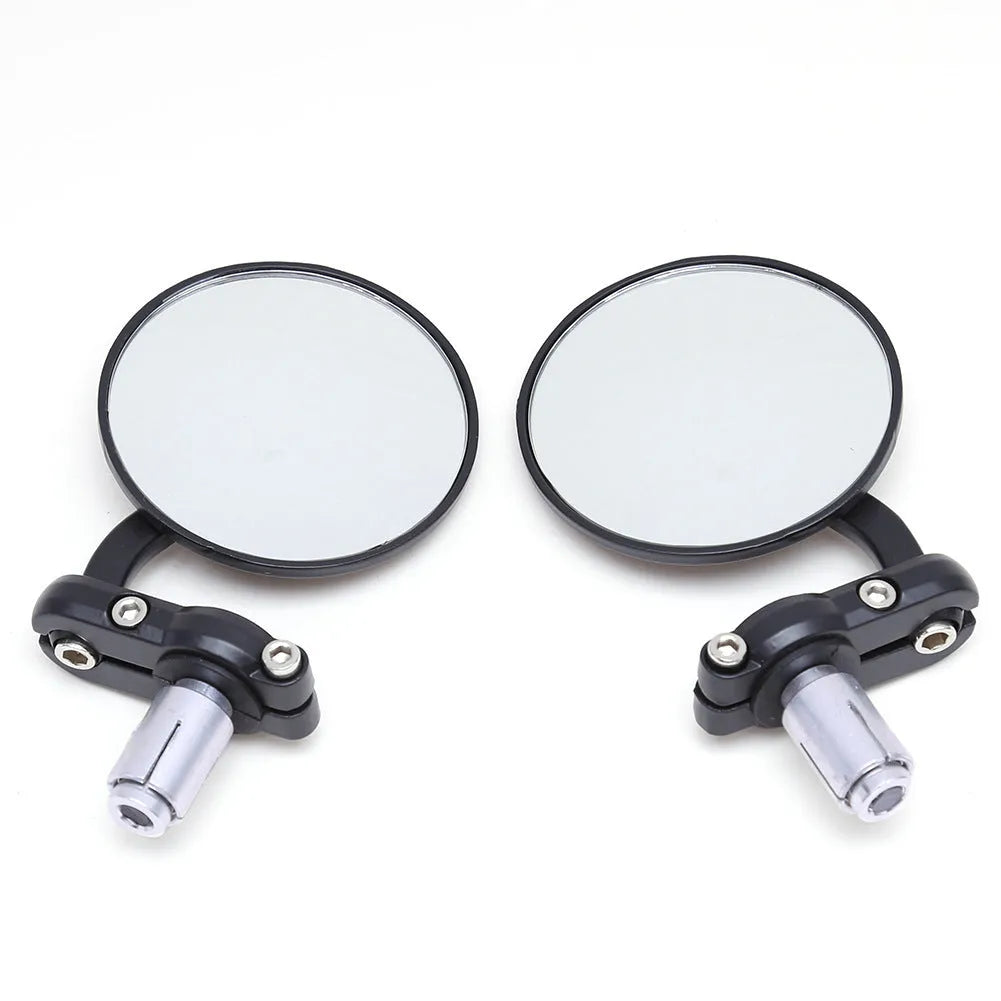 Black motorcycle handlebar rearview mirror with spherical glass and aluminium cover for 22mm bars.