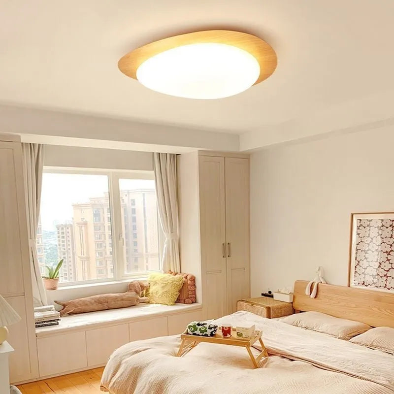New Chinese style iron ceiling lamp with acrylic shade in walnut finish