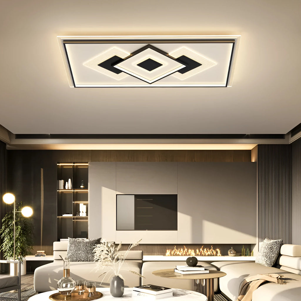 Modern simple rectangular LED ceiling light with black trim and stepless dimming for living room