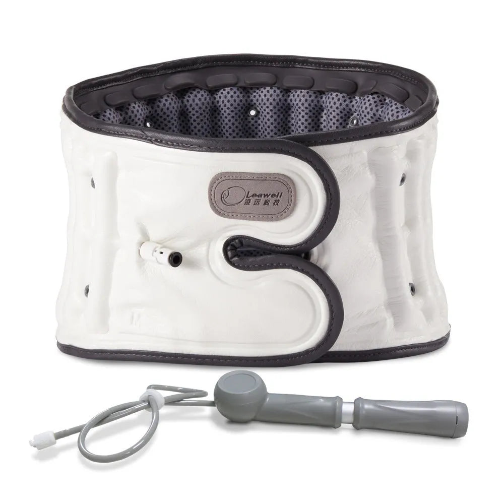 Lumbar waist supporter with automatic inflation system shown in S and M sizes for back support
