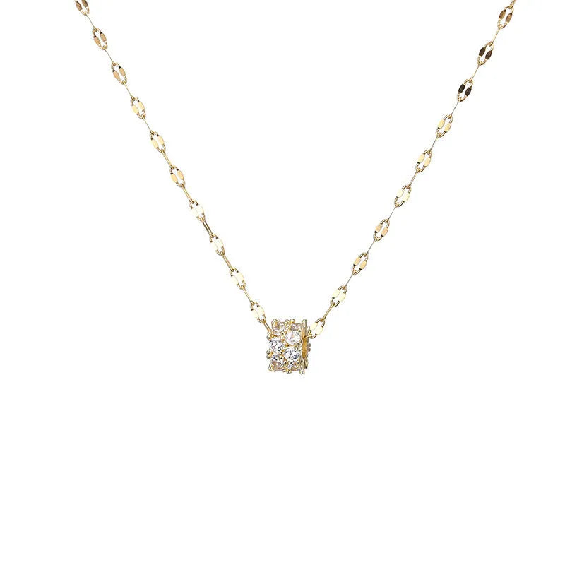 Fashion OL titanium steel lip chain necklace with round small waist alloy pendant in rose gold, adjustable 21-50cm.