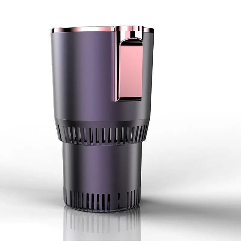 Black 2-in-1 car cup holder with digital temperature display for heating and cooling drinks