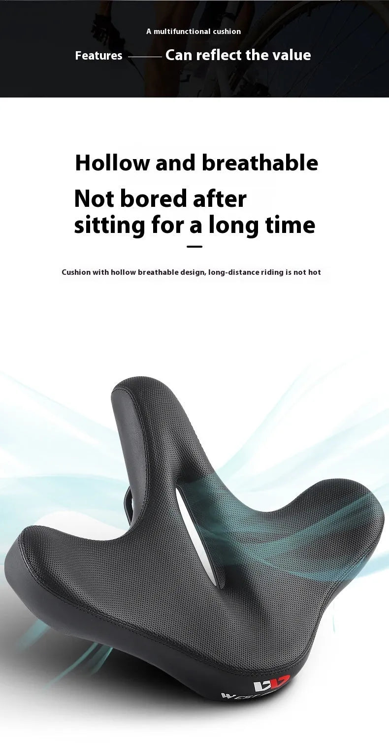 Black bicycle seat cushion with leather cover and polyurethane foam padding