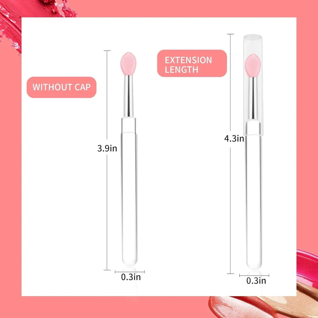 Set of four reusable silicone lip brushes with caps in assorted colours.
