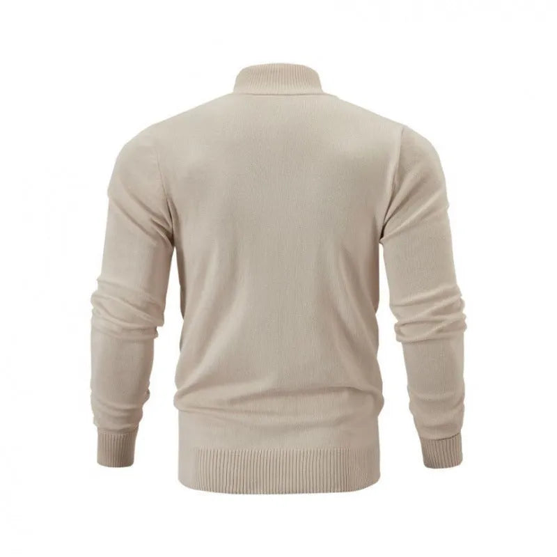 Cotton stand collar zip-front casual sweater in loose fit design
