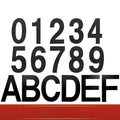 Black stainless steel sticky house numbers and letters set showing characters A, B, C, 1, 2, 3, each 7.5cm tall.