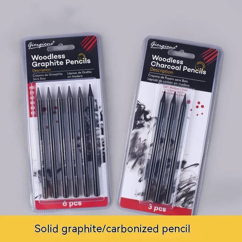 Graphite and carbonized pencil drawing set with wooden shells on suction card packaging