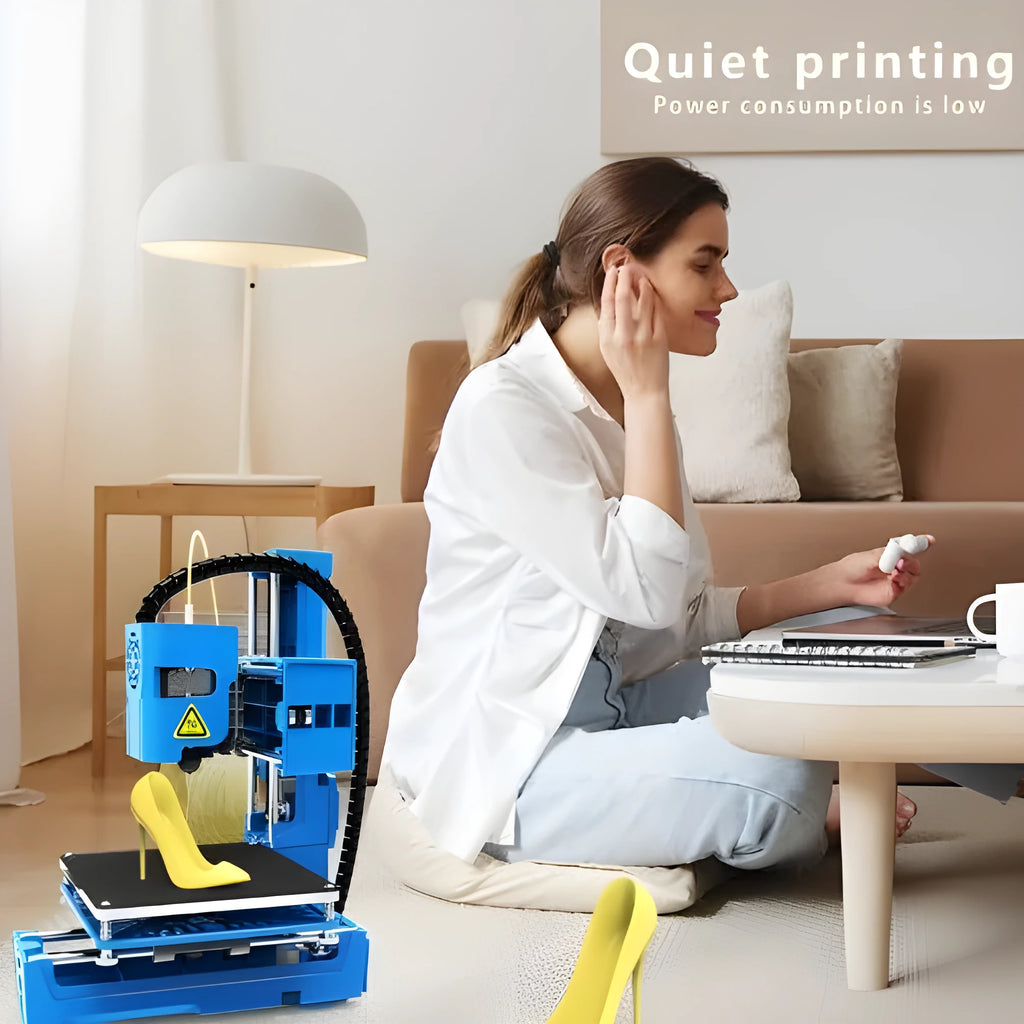 K9 Mini 3D printer in black or blue colour with compact build area
