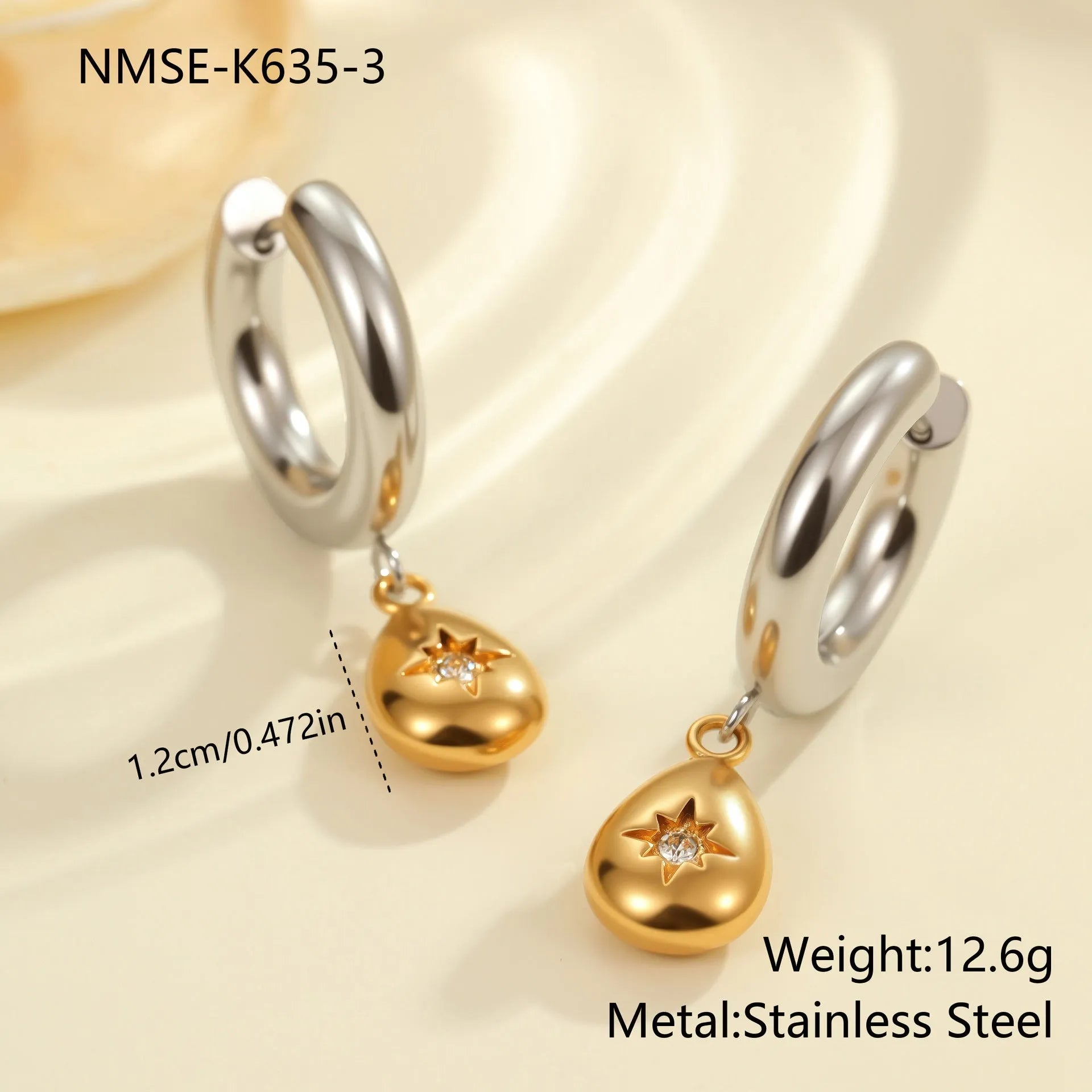 Christmas tree and heart shaped stainless steel earrings with 18K electroplating geometric designs