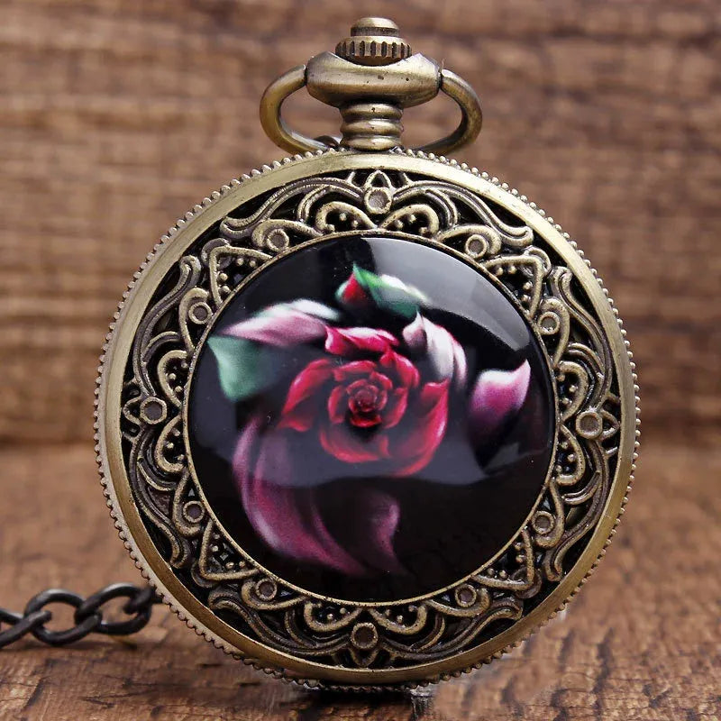 Classical retro plus-sized ceramic skull pocket watch with antique bronze alloy case and 37.5cm chain