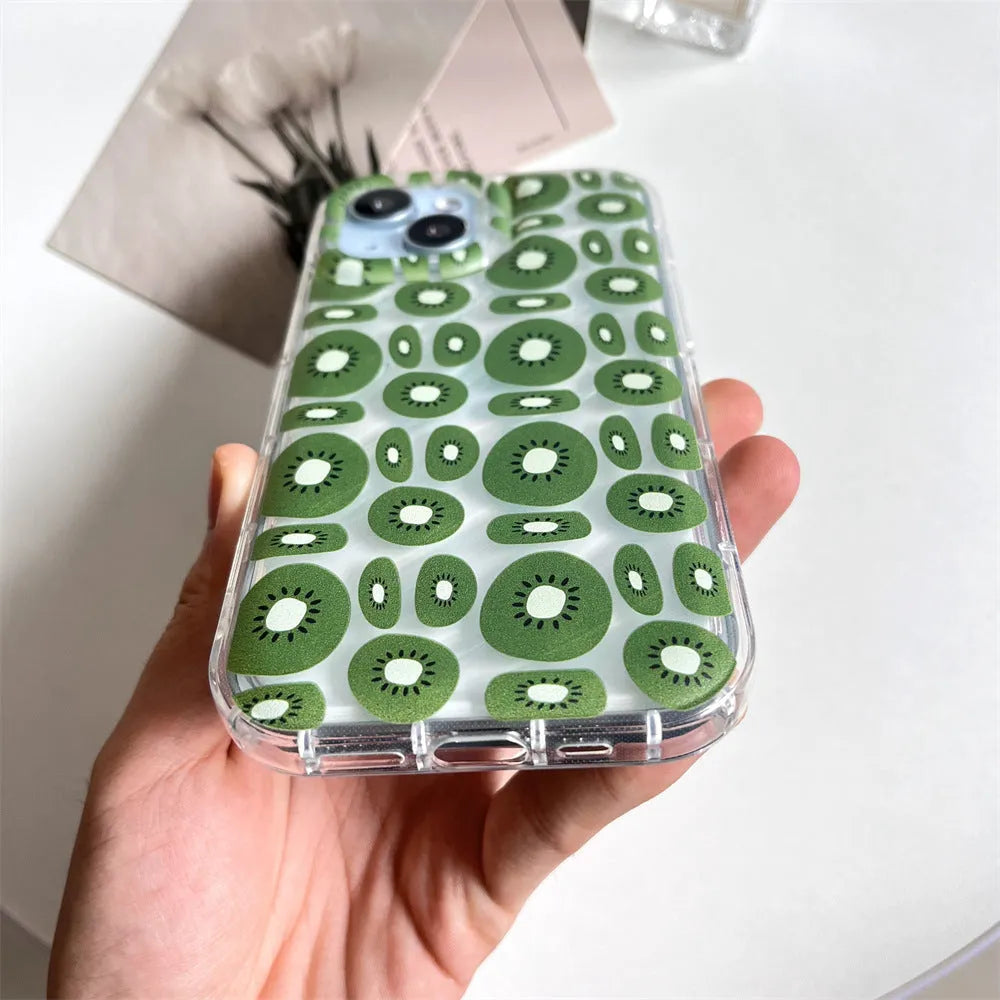 Transparent TPU phone case with realistic sliced kiwi fruit pattern for iPhone