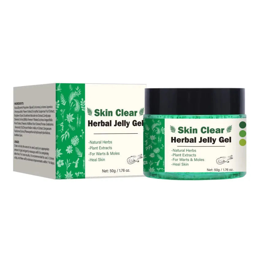 Clear herbal gel in 50g refillable pouch for body care and makeup preparation